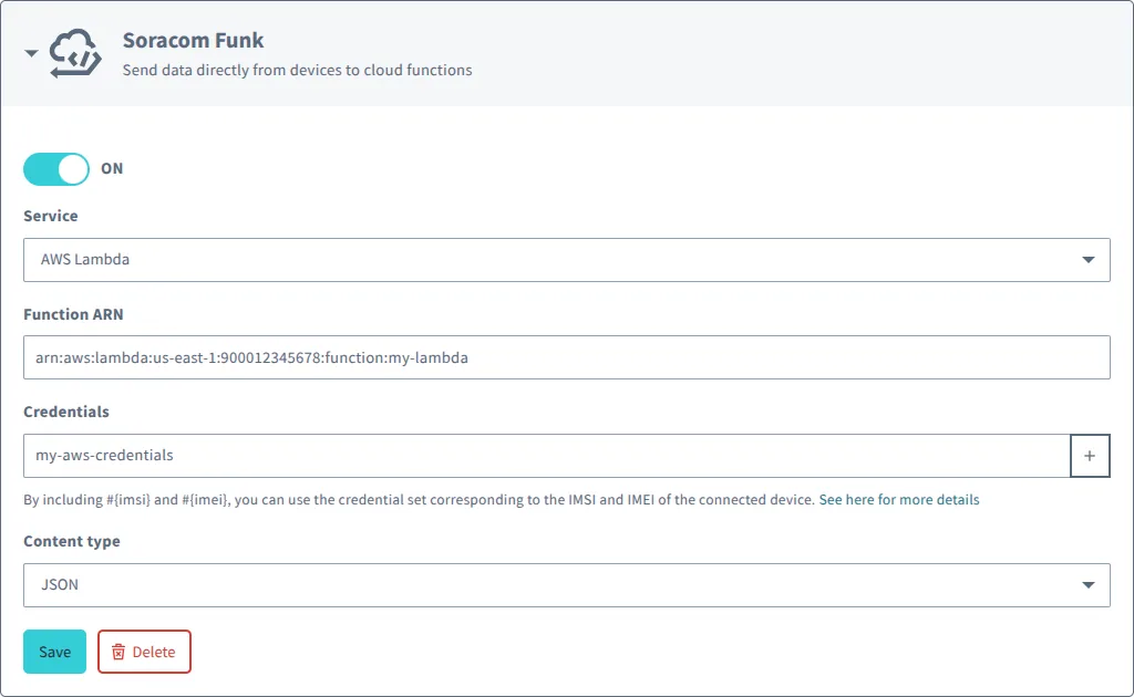 Soracom Funk settings