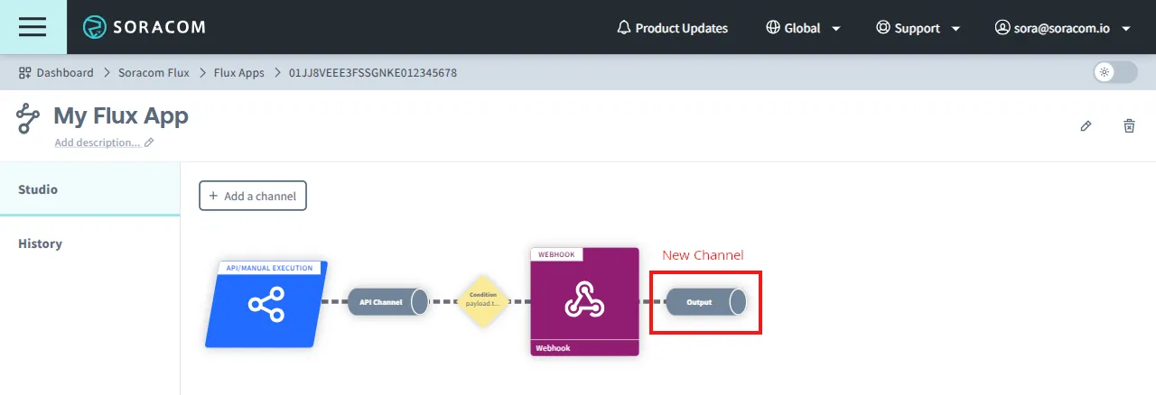 Flux App showing an additional output channel.