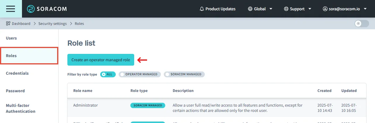 Create an operator managed role